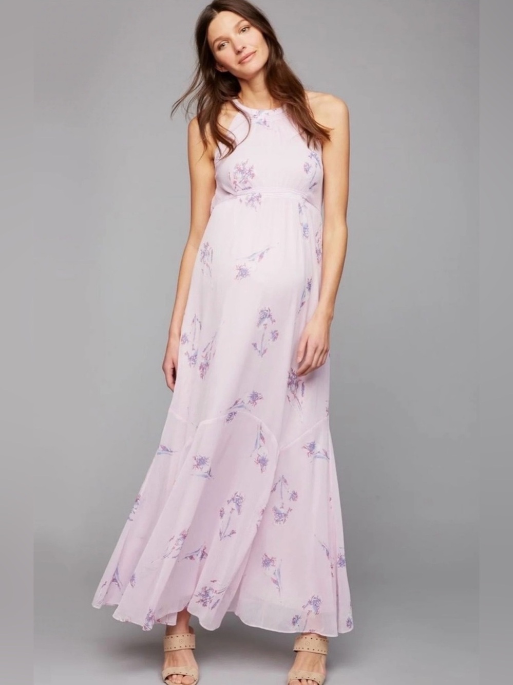 Nwt A Pea in the Pod Floral Halter Maternity Maxi Dress M